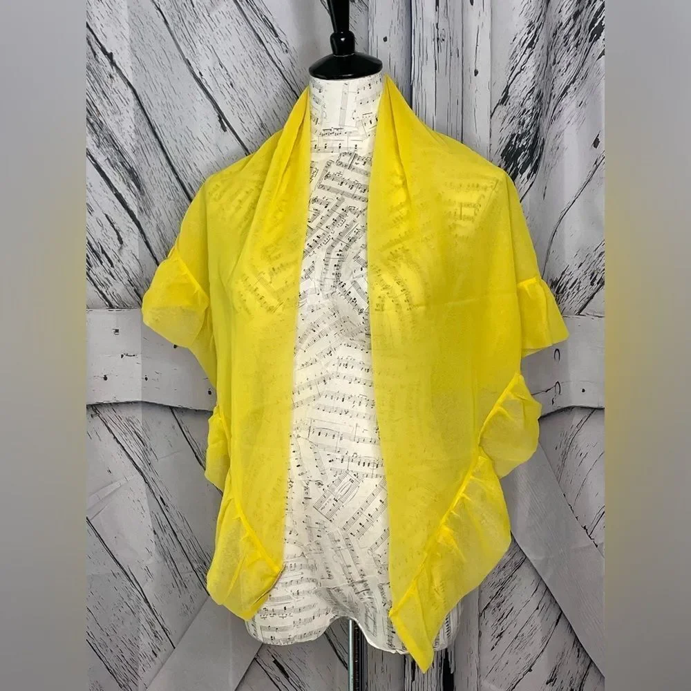 Vintage Glentex 1950s 60s Chiffon Shawl Ruffled Yellow